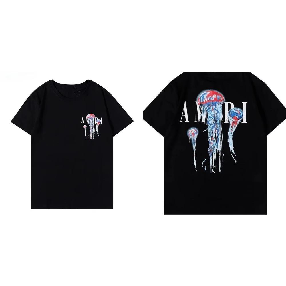 New Fashion AM Fashion Short Sleeve Round Neck Bright Print Casual Hip Hop High Street Half Sleeve T-shirt for Men and Women