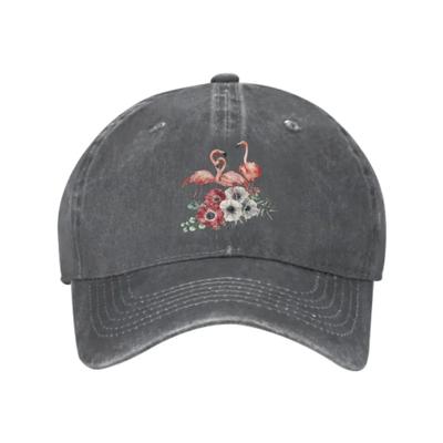 Flamingo Floral Print Baseball Cap Cotton Vintage Adjustable Casual Hat for Adults