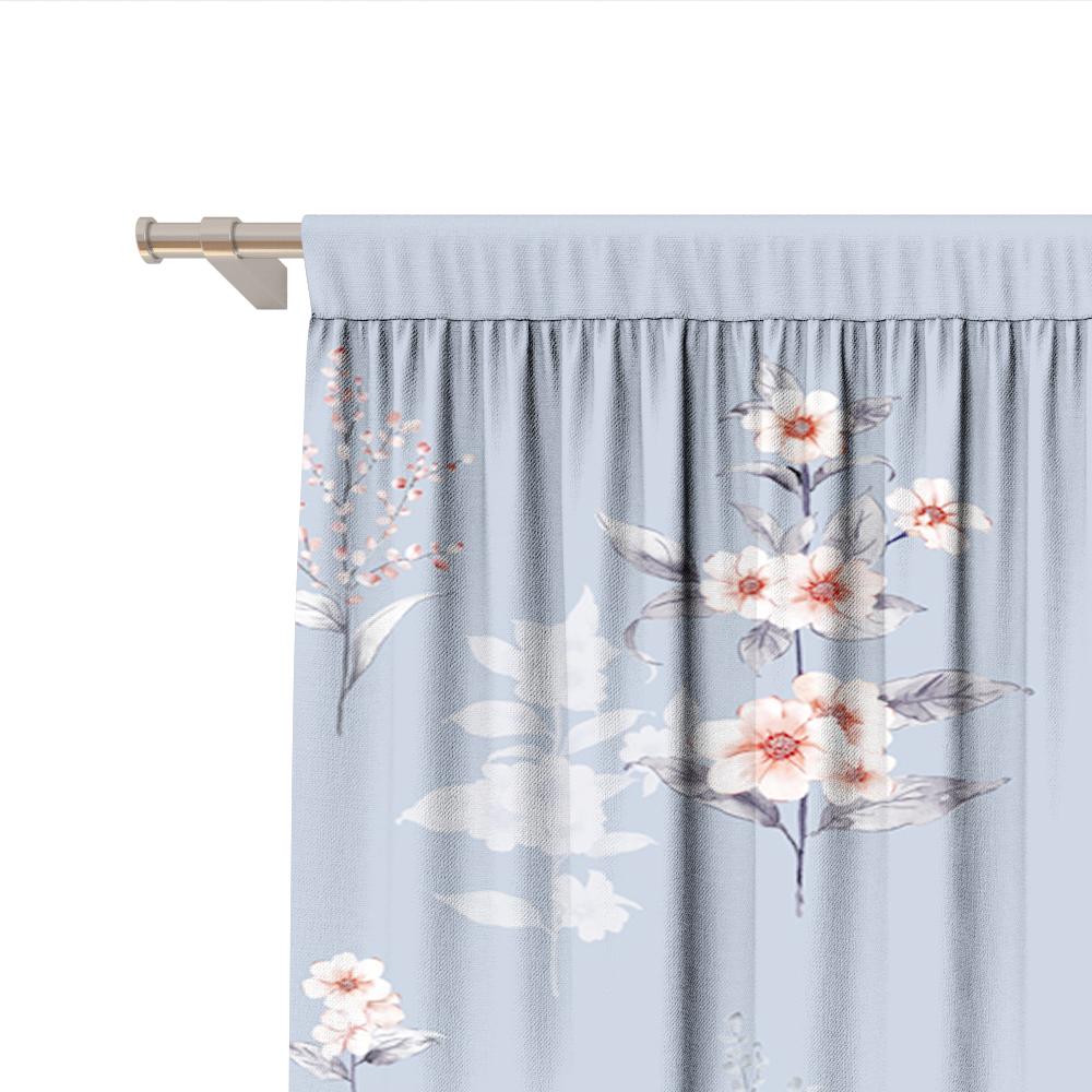 2PC Home Decoration Curtains With Light Purple Flowers And Rod Pocket Curtains, Kitchen, Coffee Shop,Living Room, Balcony, Gard