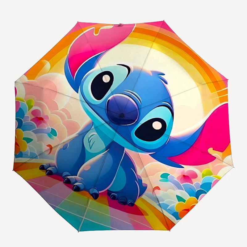 Stitch, Rainbow Themed Automatic Opening and Closing Umbrella, Brightly Colored 8-rib Portable Umbrella, Suitable for Men and Women, A Perfect Gift fo