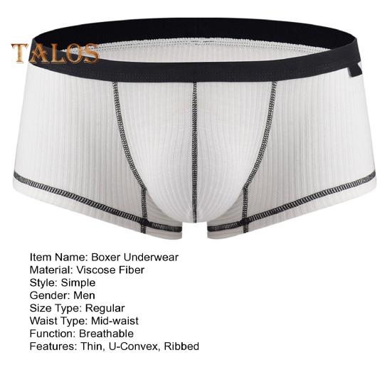 Men Boxer Underwear Mid-Waist U-Convex Ribbed Shorts Panties Breathable Elastic Comfortable Underpants