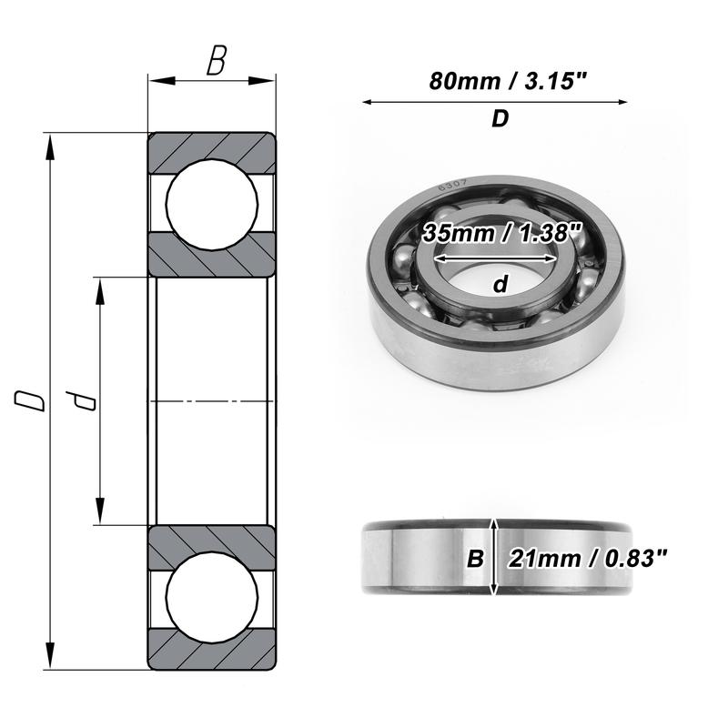 Motoforti 6307 Deep Groove Ball Bearings Lubricated Bearings Open Type 35x80x21mm Silver Tone