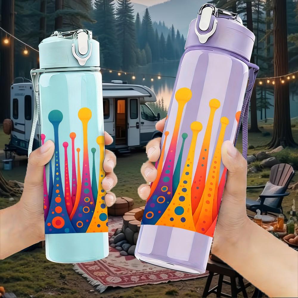 1PC Rainbow Paint Splash Art Print 750ml Color Plastic Sports Water Bottle Leakproof Flip Straw Lid Suitable for Sports Office Home Use