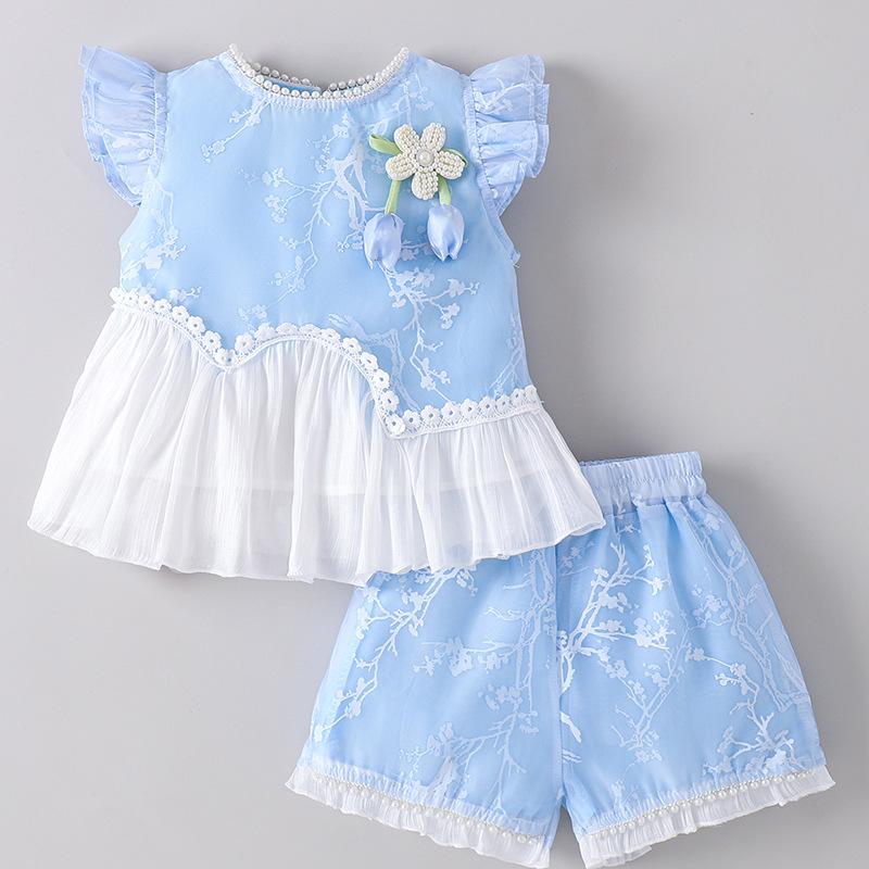 In Stock Girls' Summer 2026 Patchwork Floral Trendy Fashion Set