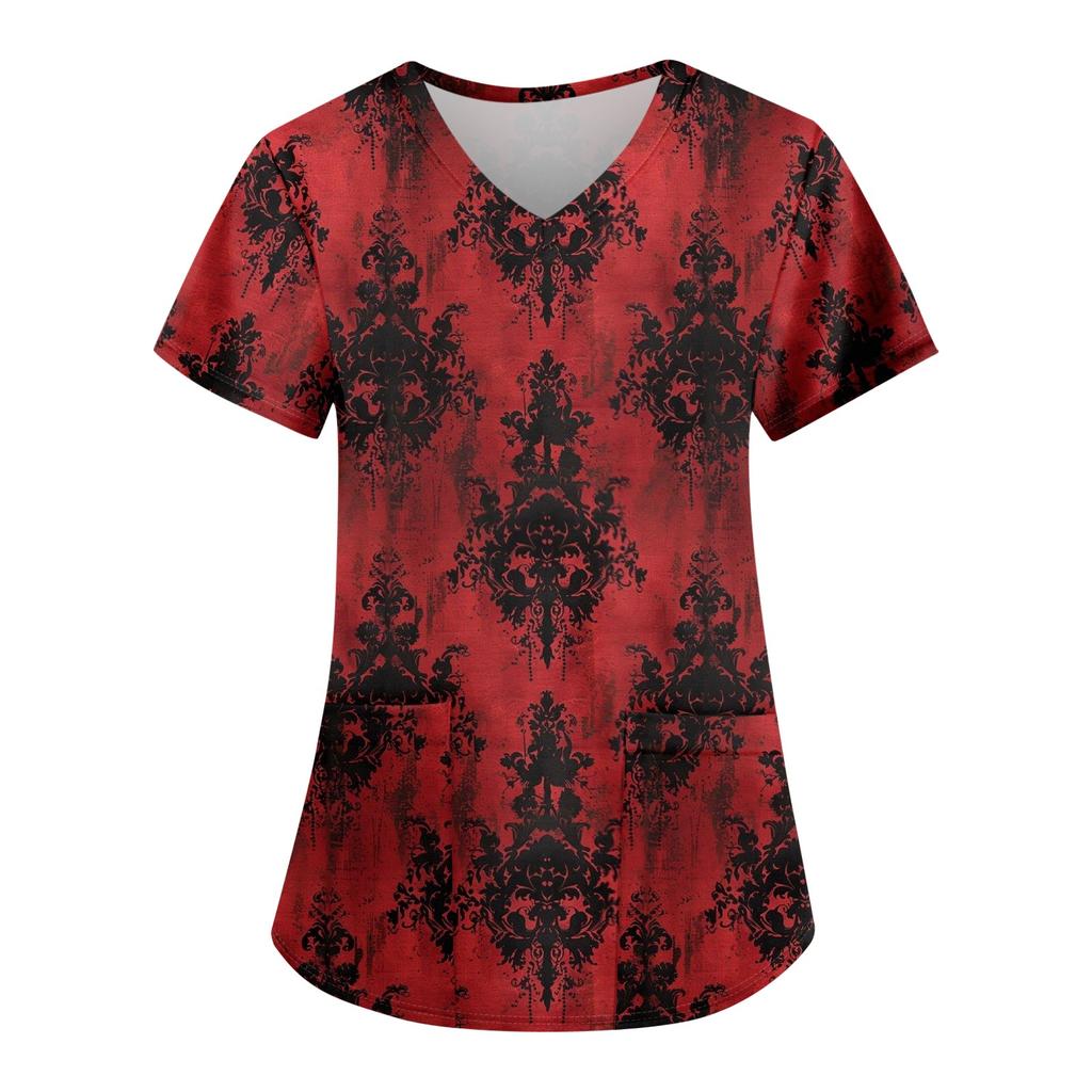 Women's Fashion Casual Halloween Printed Pocket T-shirt Tops