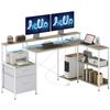 Corner Desk, Power Outlets, RGB LED, Monitor Stand, 2 Drawers, 172 x 100 cm, White