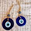 Bohemian Evil Eye Glass Wall Hanging, Turkish Nazar Amulet With Jute Rope, 2 Sizes For Home & Car Decor