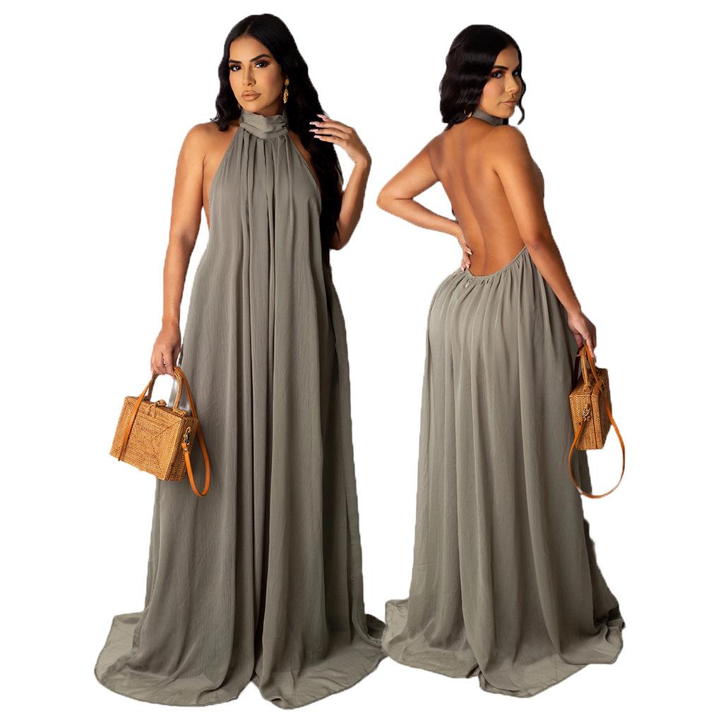 New Summer European-American Sexy Solid Chiffon Dress