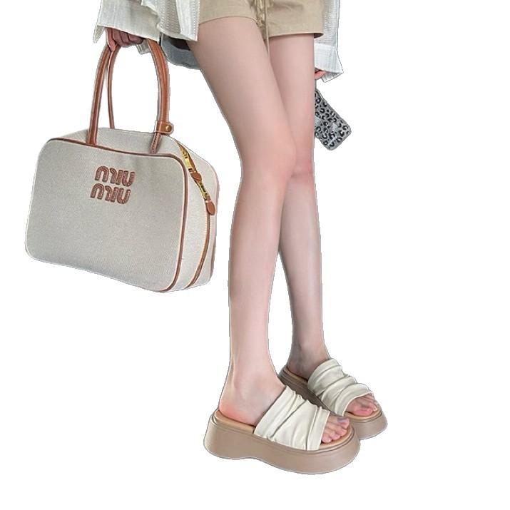 May Day Tehui~ Sheepskin Thick-soled One-word Drag 2025 Summer New Product Light and Comfortable Height-increasing Sandals Women