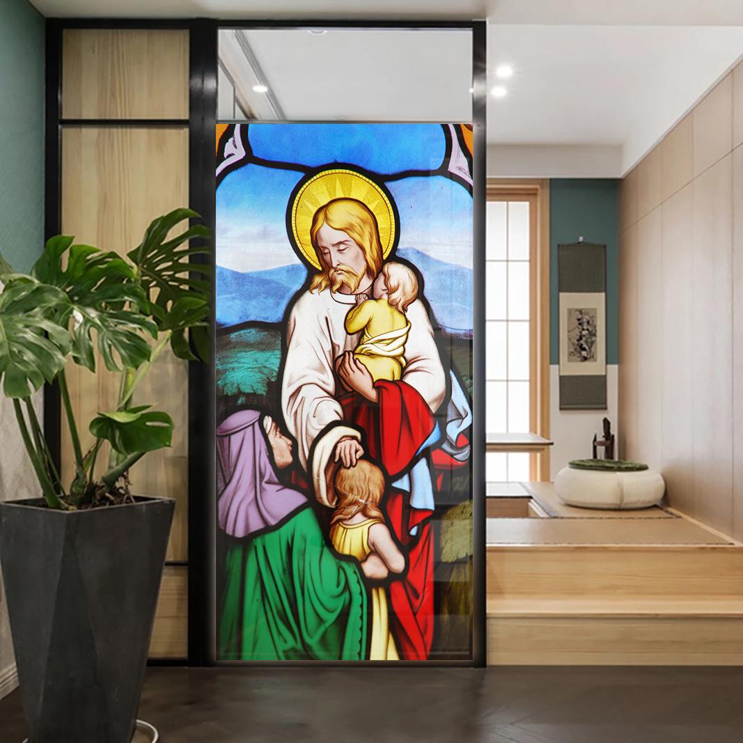 

Church Stained Glass Decals Window Film Privacy Heat Insulation and Anti UV Blocking Static Cling Window Sticker for Home J1 (as the picture,40x100cm WxH)