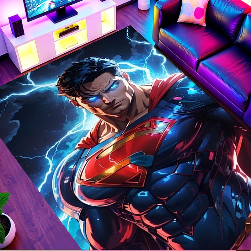 Superman Print Rug, Washable Floor Carpet, For Entryway Dorm Laundry Room Office Study, Home Decor Birthday Christmas Gift