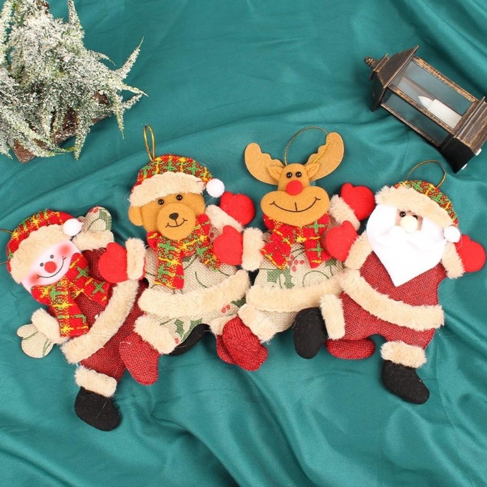 4pcs Elk Christmas Doll Pendant Snowman Christmas Tree Ornament Plush Christmas Doll Fireplace