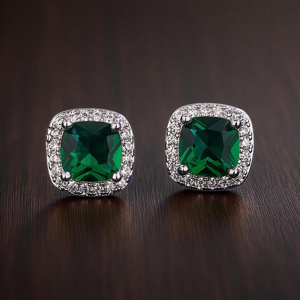 Korean Style Rhinestone & Zirconia Square Stud Earrings - Trendy European & American Fashion Jewelry