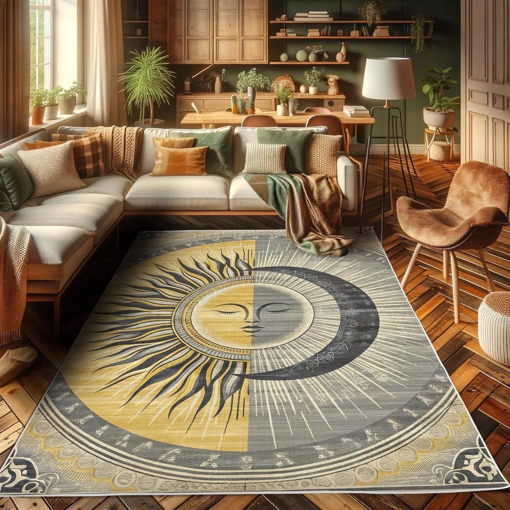 Mysterious Moon and Sun Carpet for Living Room, Bedroom, Floor Mat, Lounge, Large Area Carpet, Home Decoration