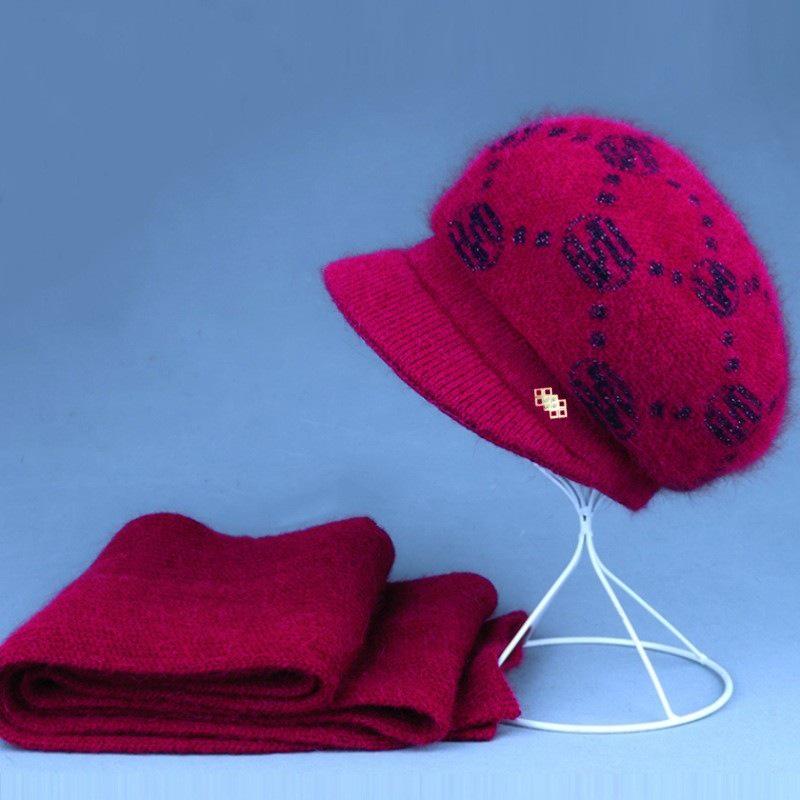 Women's Autumn & Winter Wool Knit Beret and Scarf Set - Warm, Versatile, Thickened for Middle-Aged & Elderly