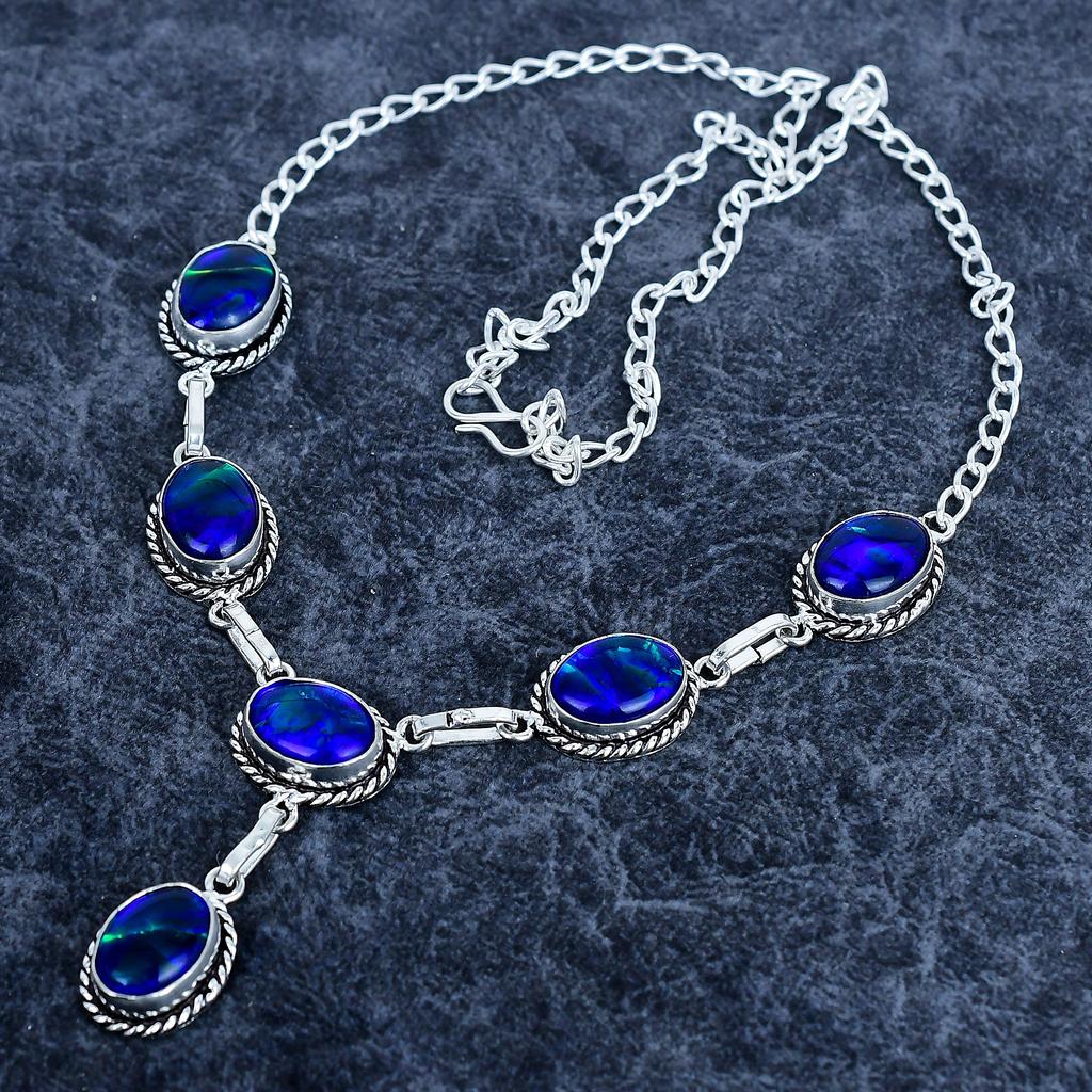 Blue Triplet Opal Gemstone 925 Sterling Silver Jewelry Necklace 18" M-3184