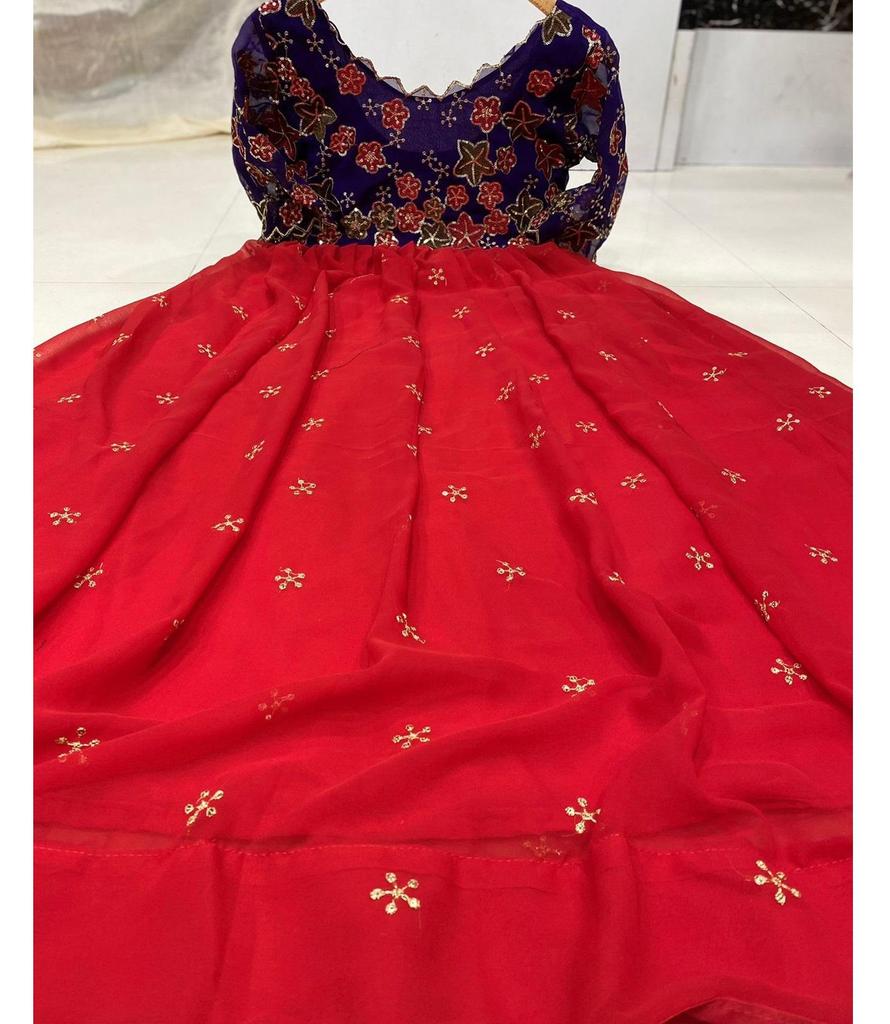 Anarkali Designer Georgette Kurta Embroidery Work Indian Bollywood Top Tunic Kurti Long Dress