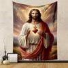 Sacred Heart of Jesus Portrait with Halo Patterned Tapestry for Bedroom and Living Room Home Decor Sofas