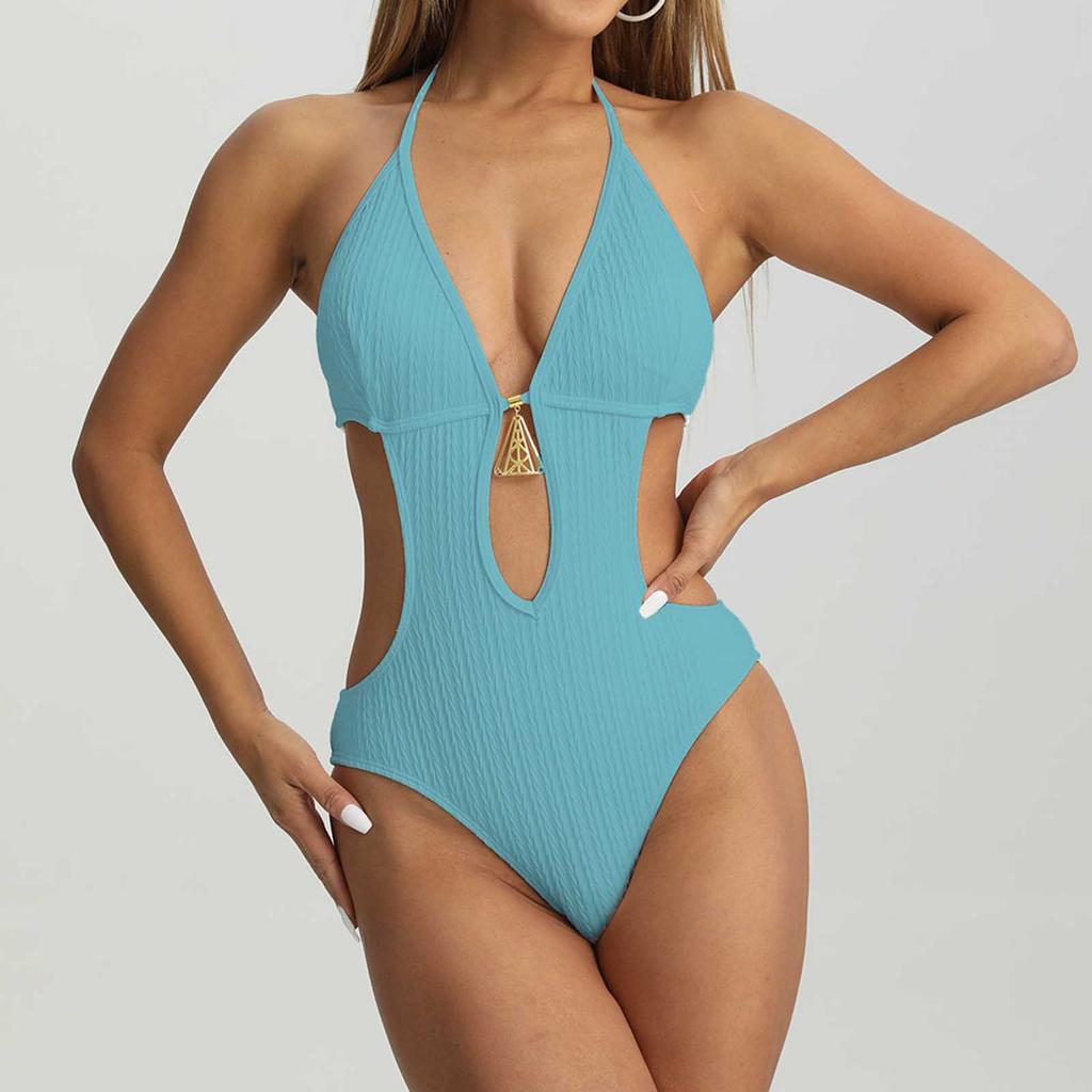 Women One Piece Swimsuit Neck with Cutout Design and Adjustable Back Tie for Beach Pool Wear