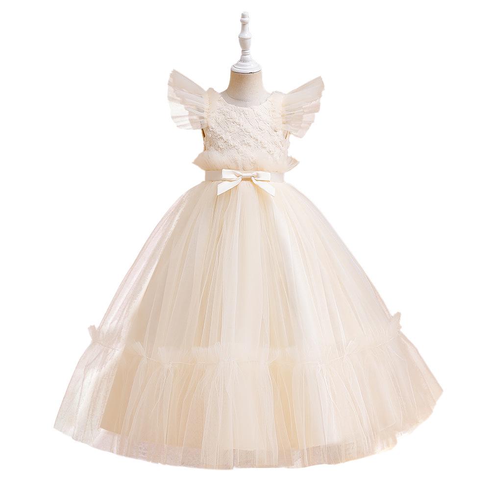 Mädchen Kurzarm Mesh Prinzessinenkleid für Abend, Geburtstage oder Klavieraufführungen