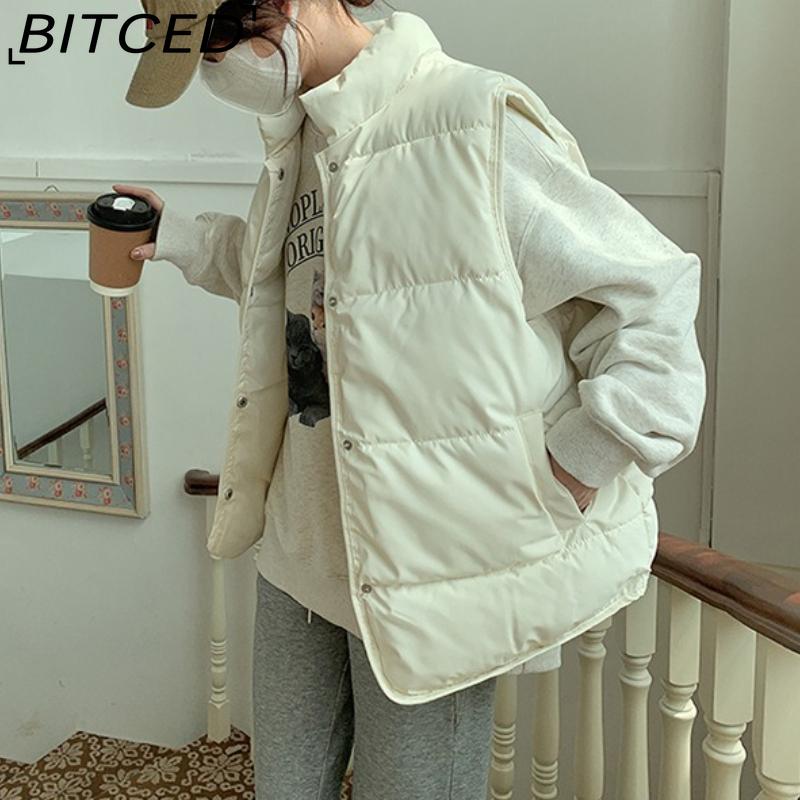 BITCED Down-Filled Cotton Vest for Women Stand-Up Collar, Short-Length Autumn/Winter Loose-Fit Cotton Jacket Lightweight Vest Outerwear