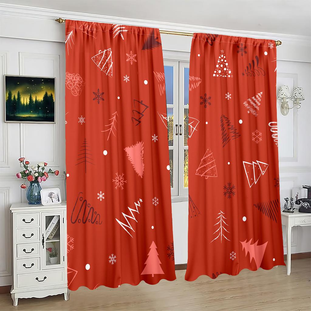 2 pieces - Christmas print curtains - Polyester material - Bedroom, living room, study private curtains - customizable patterns