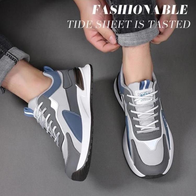 Four Seasons Mesh Men's Shoes Leather Lace-Up Men's Casual Shoes Low Top Platform Running Shoes Men's Fashion Sneakers