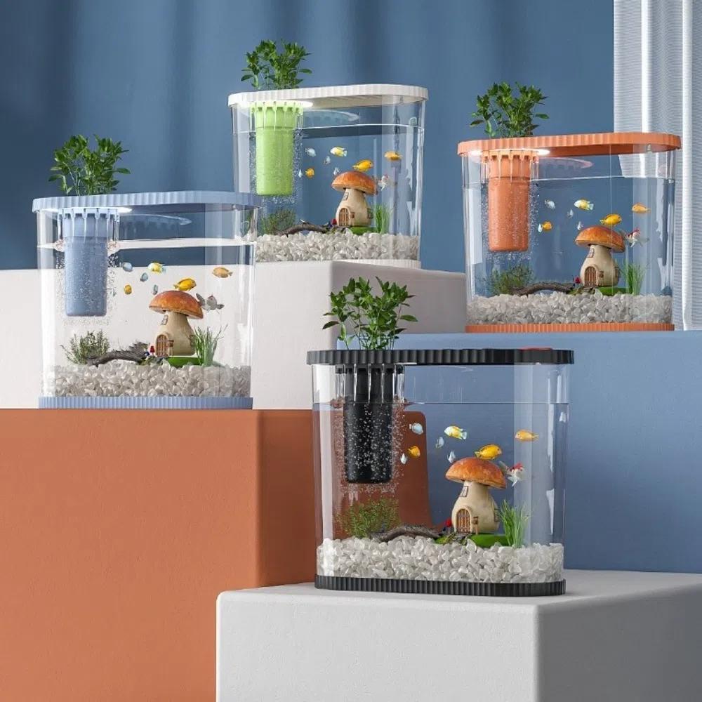 Transparent Plastic Fish Tank Space-Saving Clear Table Fish Bowl Tabletop Fish Bowl  Plant Growing