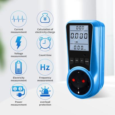 Uttag Digital Strömmätare Voltmätare AC Power Meter Tid Watt Energi Tester US UK AU FR BR IT EU Plug Bakgrundsbelysning Wattmeter