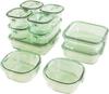 Iwaki Glass Storage Set of Pack Heat-Resistant Containers, Green, 11, & Microwave, PS-PRN-11G