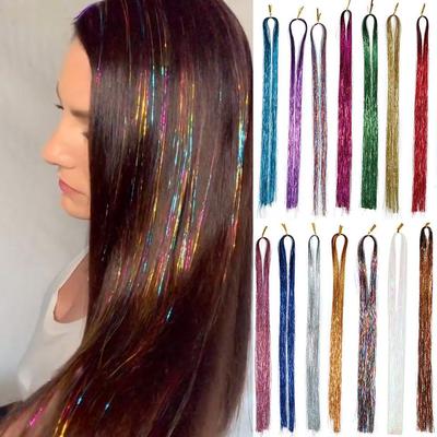 Regenbogen temporäre Haarfarbe funkeln glänzendes Haar Lametta holographisches Haar blendet Bling Twinkle Haarverlängerungen Zubehör zum Flechten