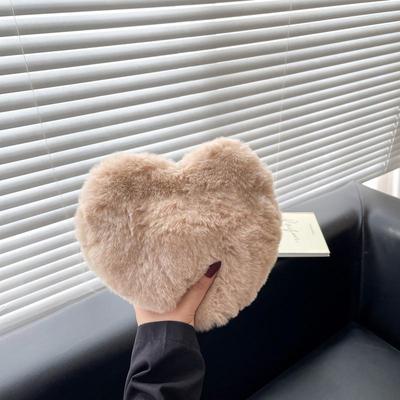 Simple Styles Plush Heart-shaped Handbags Women Handbag Diagonal Crossbody Bag Peach Heart Versatile Fashion Wallet