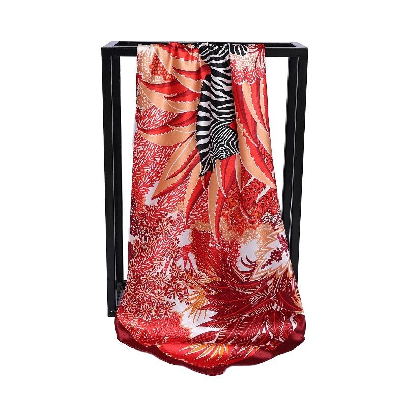 Luxury Brand Square Silk Scarf Women Satin Print Hijab Scarves Muslim Pareo Bandana Female Shawl Wrap Headband Foulard 90*90cm