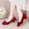 Fashion 2025 Spring and Autumn Red Wedding Shoes Women's Beautiful Bridal Round Toe High Heels