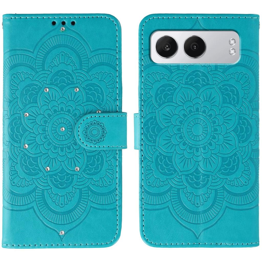 For OnePlus Nord 4 Case Rhinestone Decor PU Leather Mandala Imprinted Design Phone Cover with Wrist Strap
