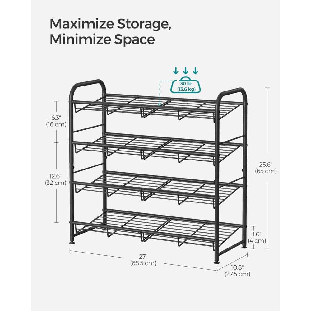 Stackable Shoe Rack, 4 Tier Metal Shoes Rack Storage Shelf, Holds Up To 20 Pairs Shoes, Adjustable Slanted Shelves Shoe Tower