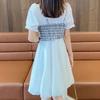 Summer French Style Twopiece Dress With Puff Sleeves And Bow For Petite Women