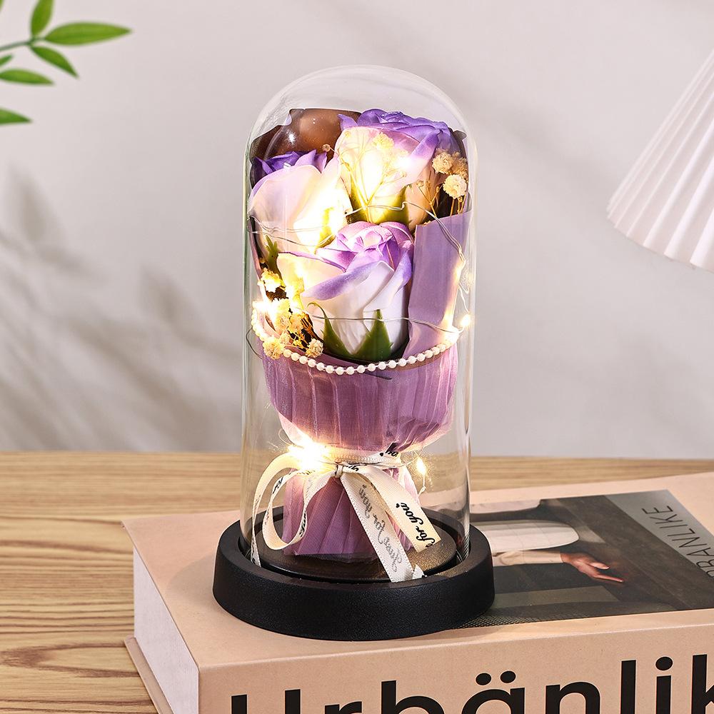 Qixi Festival Valentine's Day Gift Pearl Yarn Eternal Flower Rose Glass Cover Creative Birthday Gift Ornament