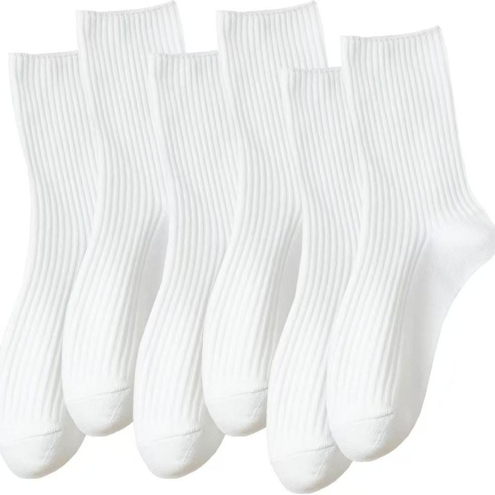 Women's Japanese Style Mid-Calf Cotton Socks - Plain Colors, Vertical Stripes, Seamless, Breathable, Versatile for Spring and Autumn