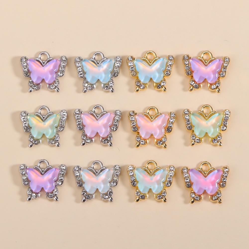 10Pcs Fashion Colorful Crystal Butterfly Pendant Shiny Zircon Charms For Korean Women Necklace Choker Jewelry Accessories Wholes