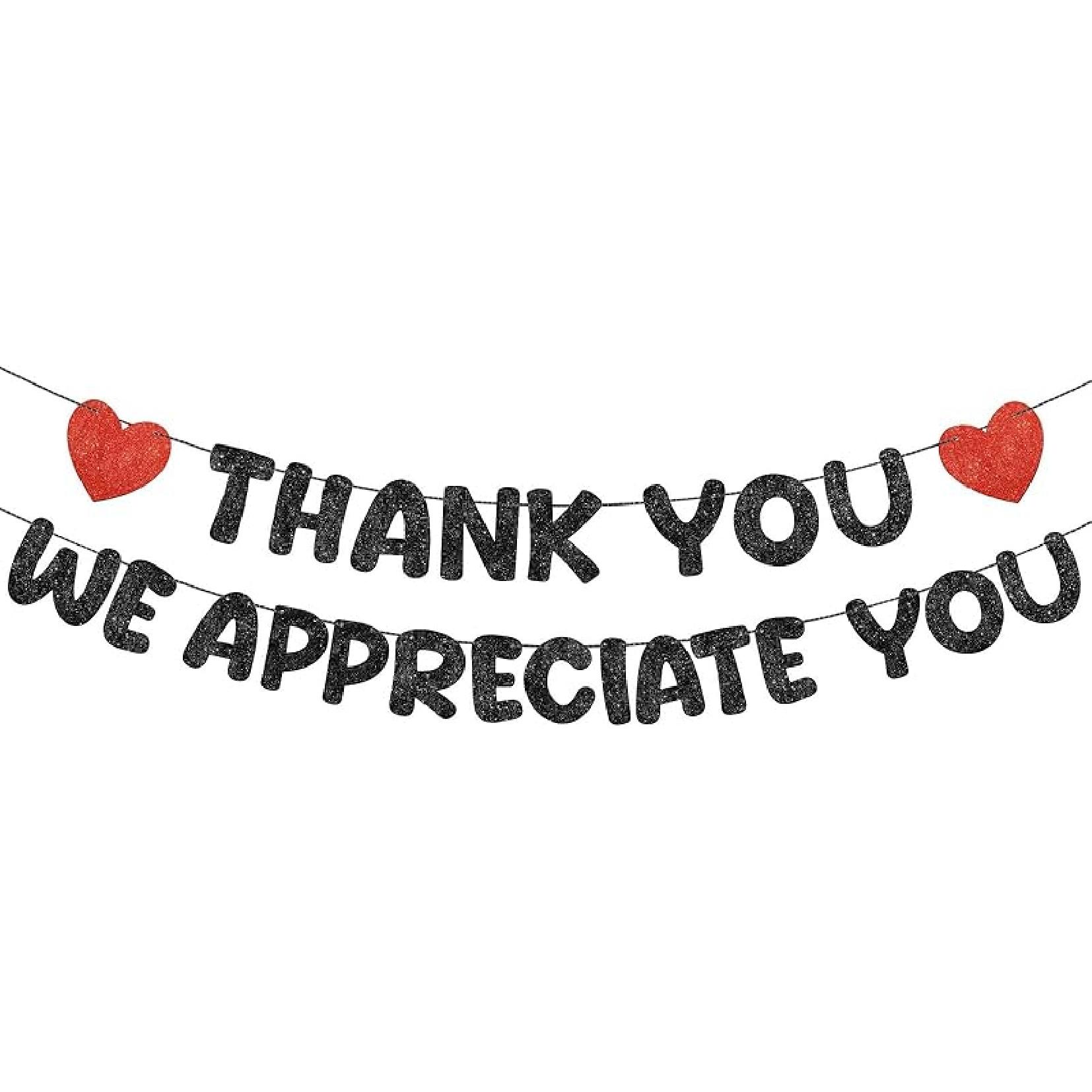 Fulmoon Pre Strung Thank You We Appreciate You Glitter Banner Funny Appreciation Banner for Employee Coworker Staff Teacher Thank Sign Party чёрный