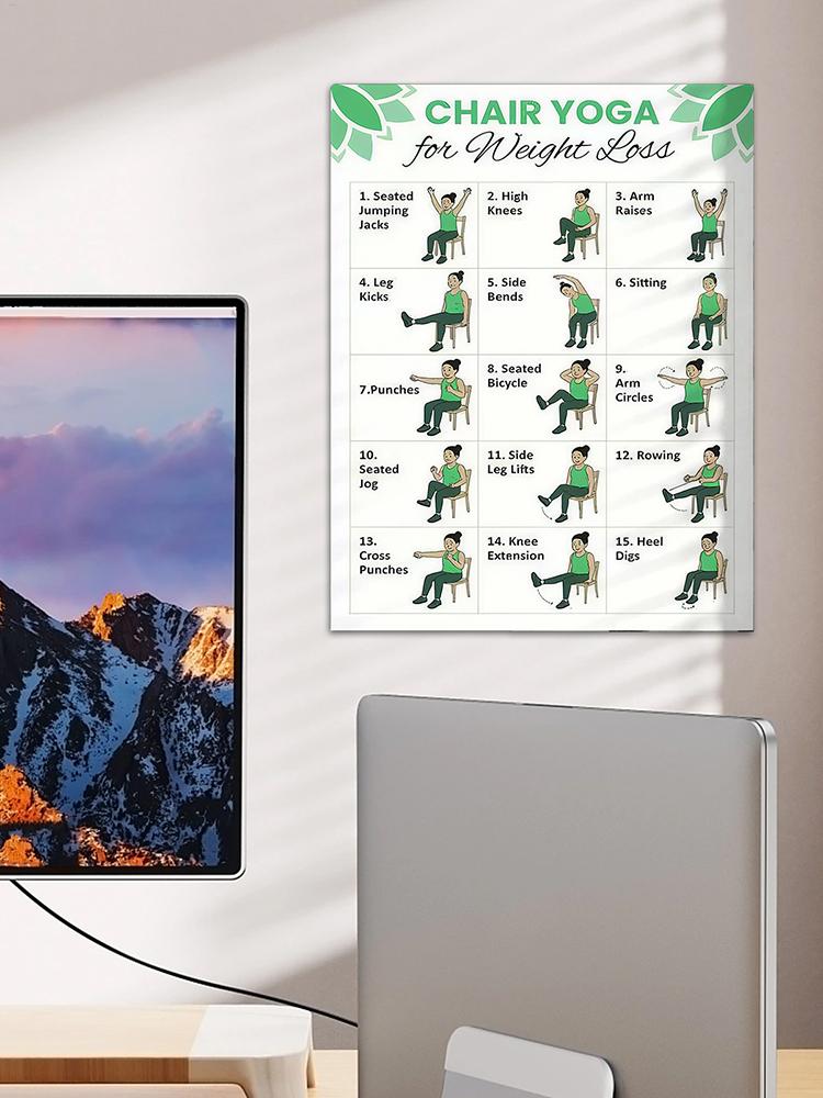 2 PCS Yoga Poster Home Exercise Gym Yoga 30 Day Chair Weight Loss Yoga Exercise Plan  Chart Pose Health Poster