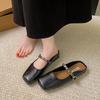 CRLAYDK Mules for Women Square Toe Buckle Flats Comfortable Slip On Shoes Leather Backless Loafers Lady Work Dress Slides
