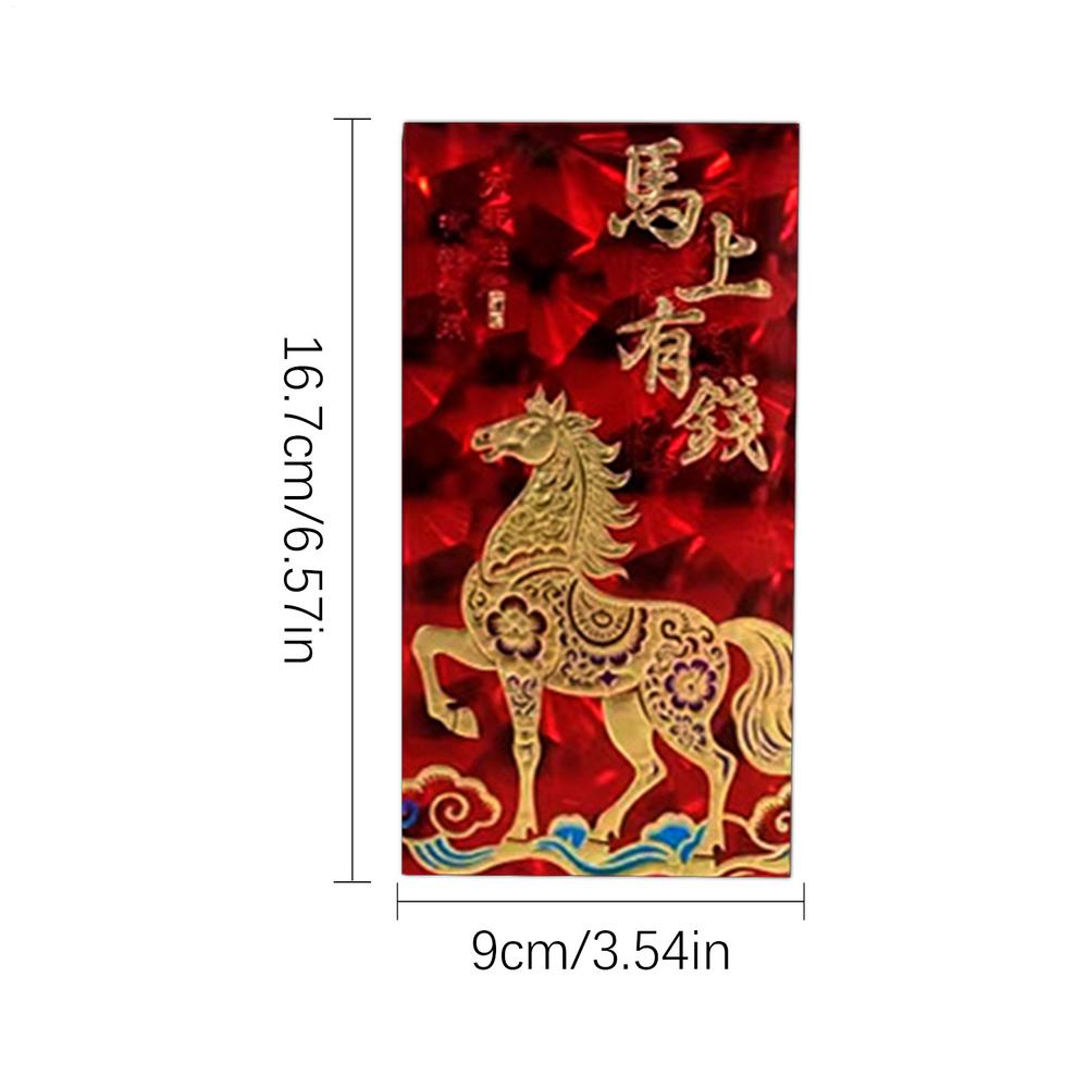 2026 Lunar New Year Red Envelopes 6 Pieces Glitter 3D Embossed Horse Year Red Envelope Chinese Spring Festival Red Envelopes