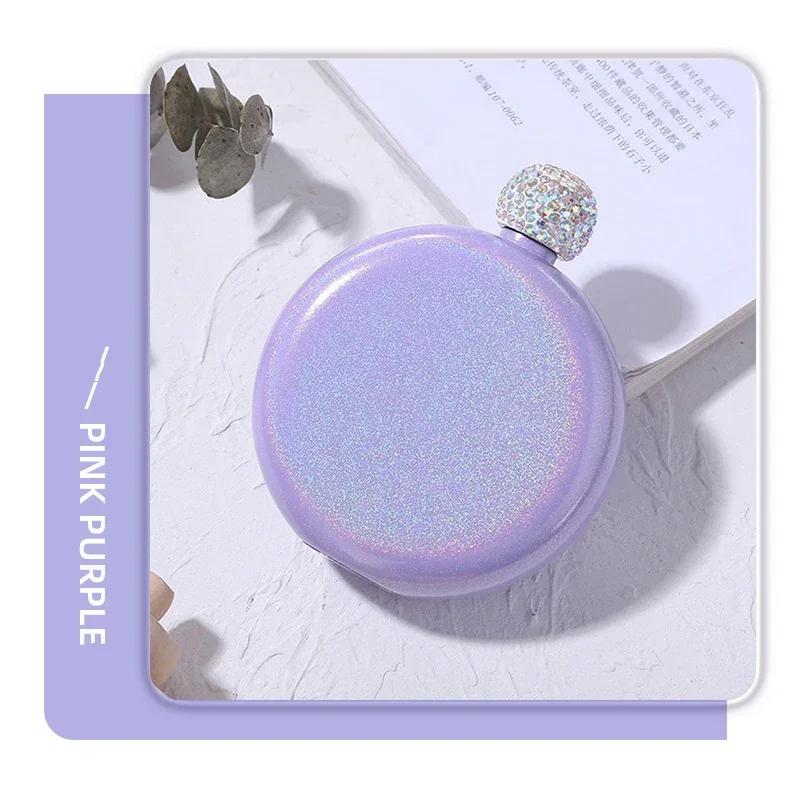 

Радужная круглая фляжка с двойными стенками, маленькая фляжка для ликера, забавная хрустальная фляжка из нержавеющей стали, переносная фляжка с хрустальной крышкой