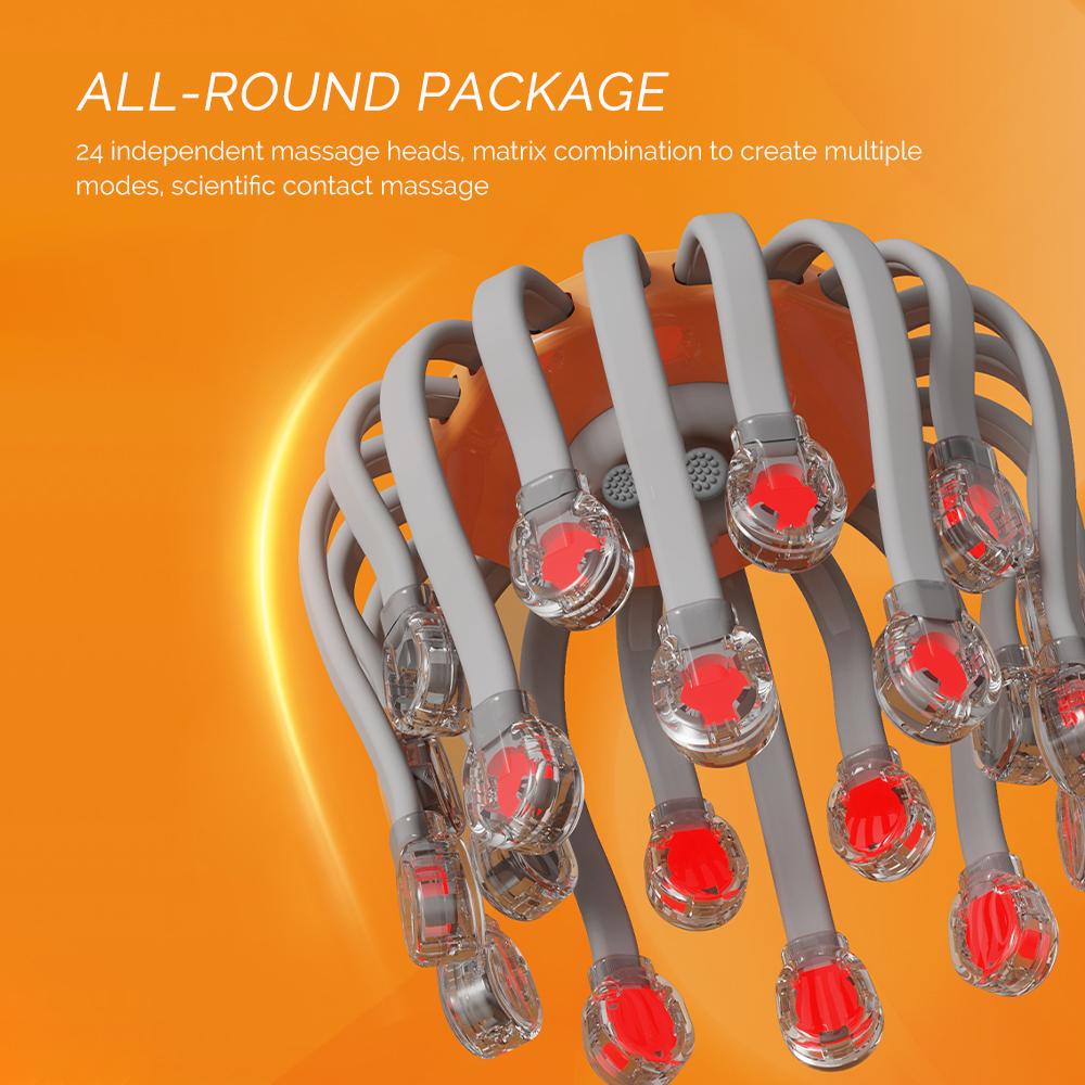 24Massage Heads Orange Scalp Head Massager 360° Rota Red Light Vibrator Octopus Scratcher For Relaxation Stress Migraine
