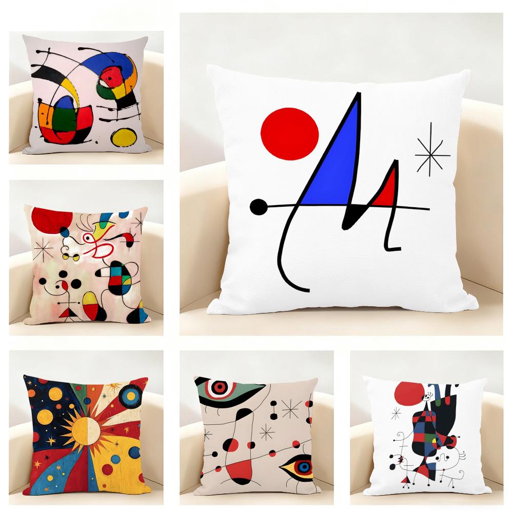 JJoan MMiro Abstract Art Painting Cushion Cover Linen Pillowcase Soft for Sofa Bed Home Room Decor
