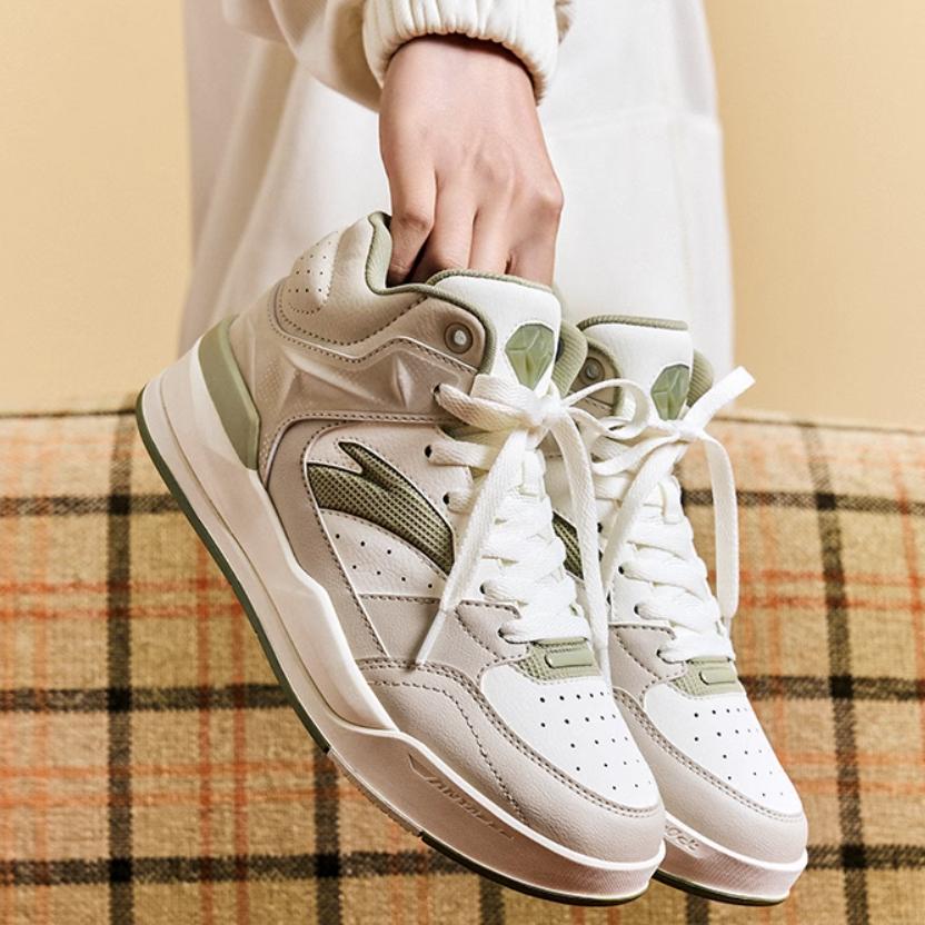 Anta 4 Karat Retro Klassische Rutschfeste Abriebfeste High-Top Skateschuhe Damen Sneaker Weiß Grau Grün 122448031-2