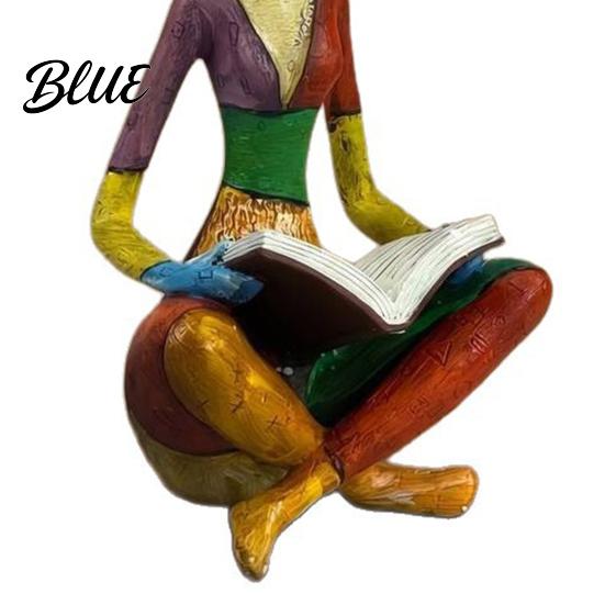 Thoughtful Gifts for Women Abstract Reading Woman Statue Metallic Head Colorful Lady Sculpture Statue Modern Artistic Figurine Living Room Tabletop