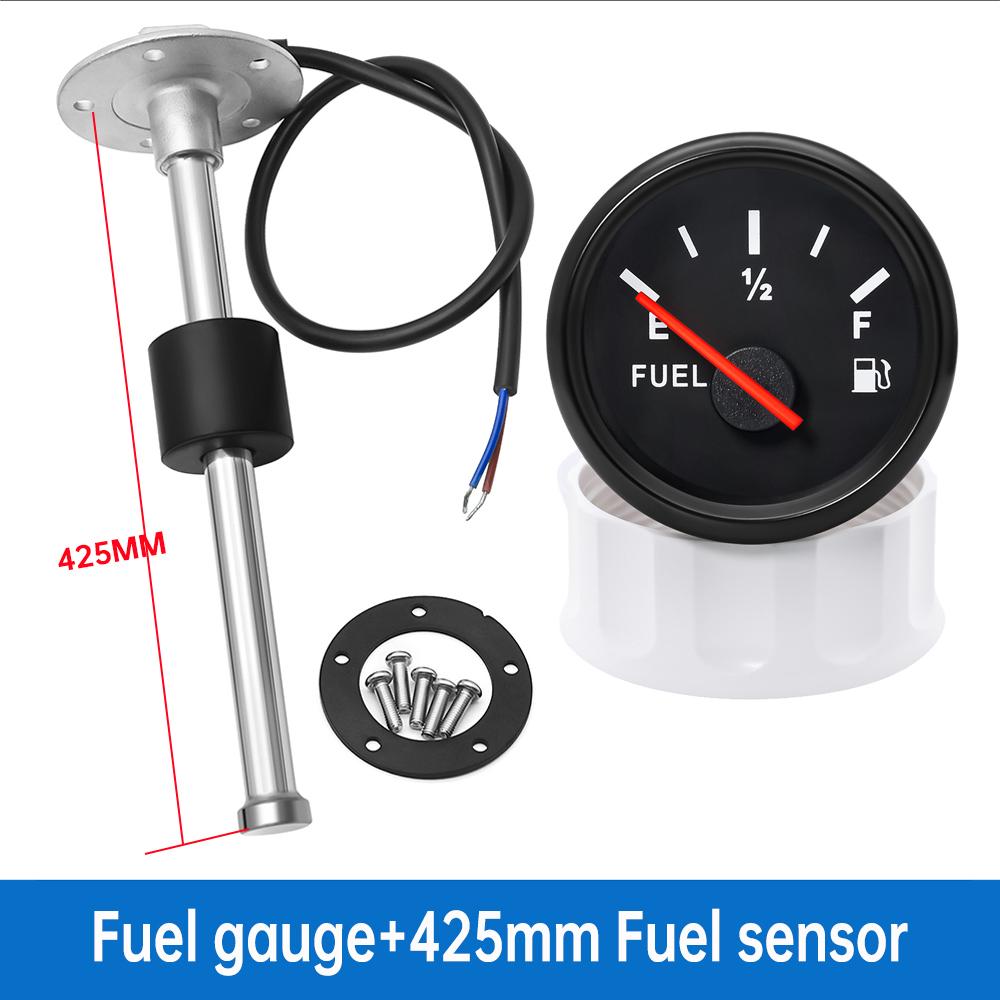 E-1/2-F Fuel Level Gauge Boat Marine Fuel Tank Level Gauge with 100-550mm Fuel Indicator Sensor Red Backlight for Car Boat